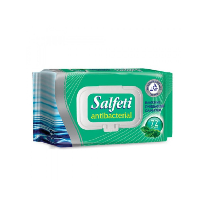 Салфетки влажные антибактериальные, SALFETI Antibacterial, 72 шт.,крышка-клапан