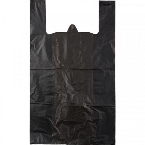 Пакет-майка усиленый ПНД черный 40+18*70 см 30 мкм 50 штук в упаковке