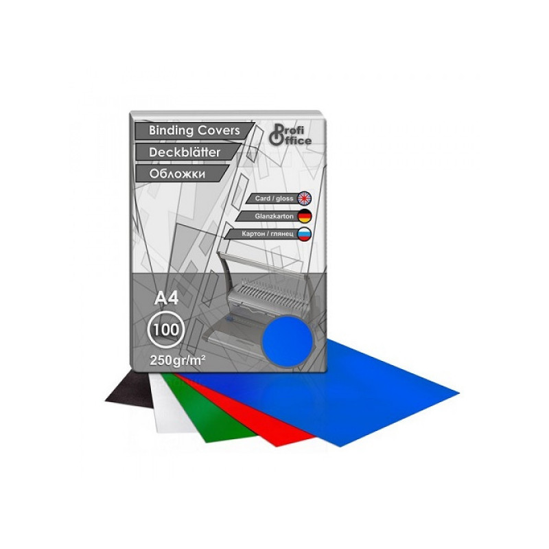 Обложки для переплета картонные ProfiOffice черные, А4, 250г/м2,100шт/уп.
