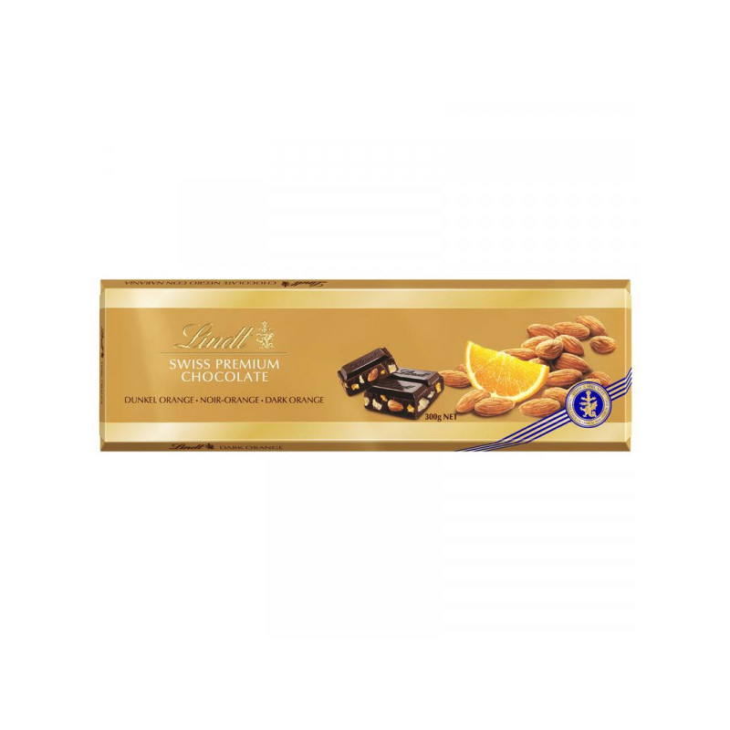 Шоколад Lindt Gold темный с апельсином и миндалем, 300г