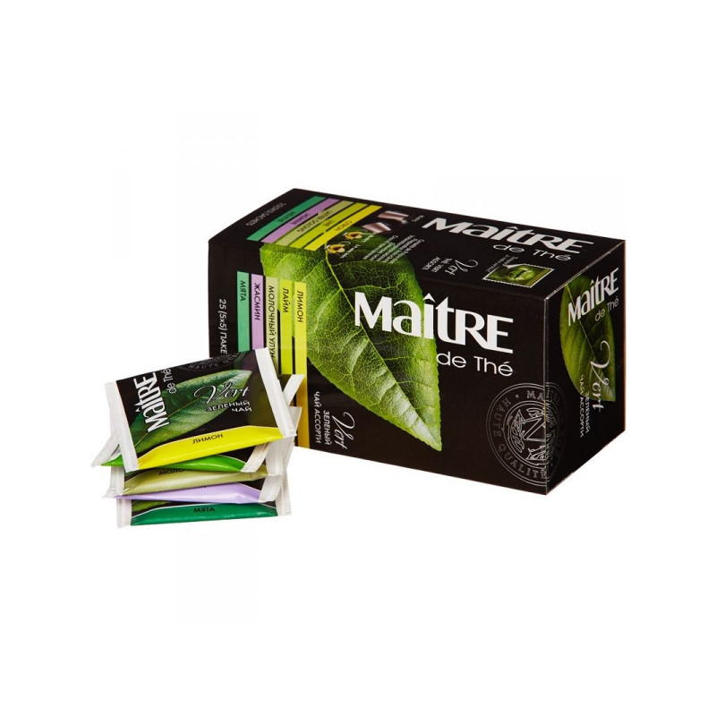 Чай Maitre de tea Vert зеленый ассорти 25 пакетиков