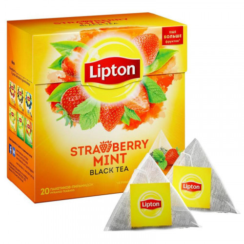 Чай Lipton Strawberry Mint черный с клубникой и мятой 20 пакетиков