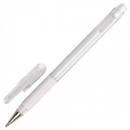 Ручка гелевая PENTEL (Япония) "Hybrid Gel Grip", узел 0,8 мм, линия 0,4 мм, резиновый упор, белая, K118-LW