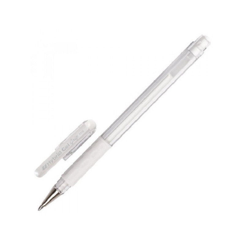 Ручка гелевая PENTEL (Япония) "Hybrid Gel Grip", узел 0,8 мм, линия 0,4 мм, резиновый упор, белая, K118-LW