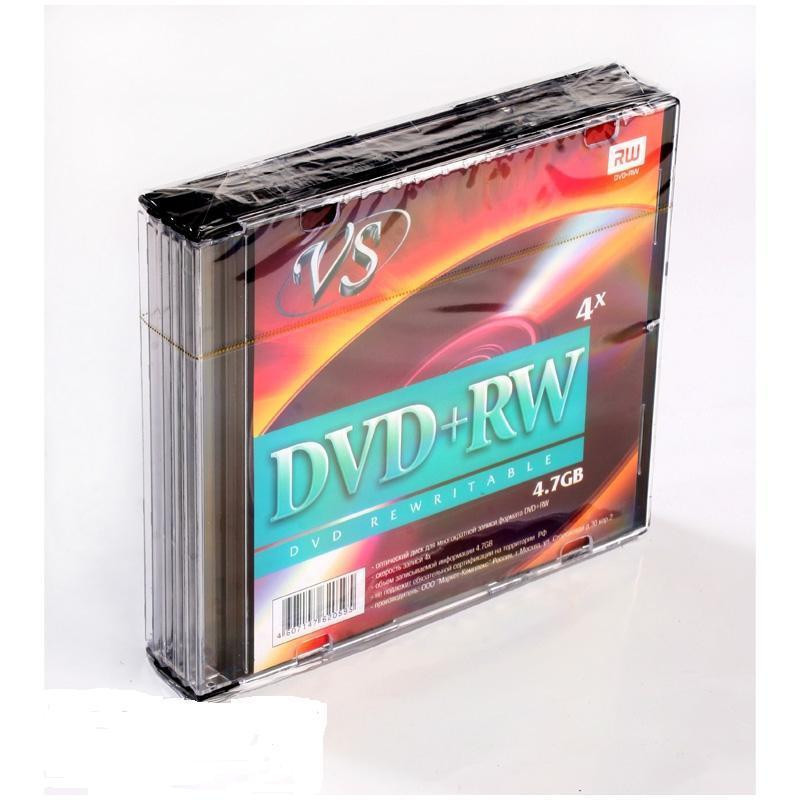 Носители информации DVD+RW VS 4,7GB 4x Slim 5 штук