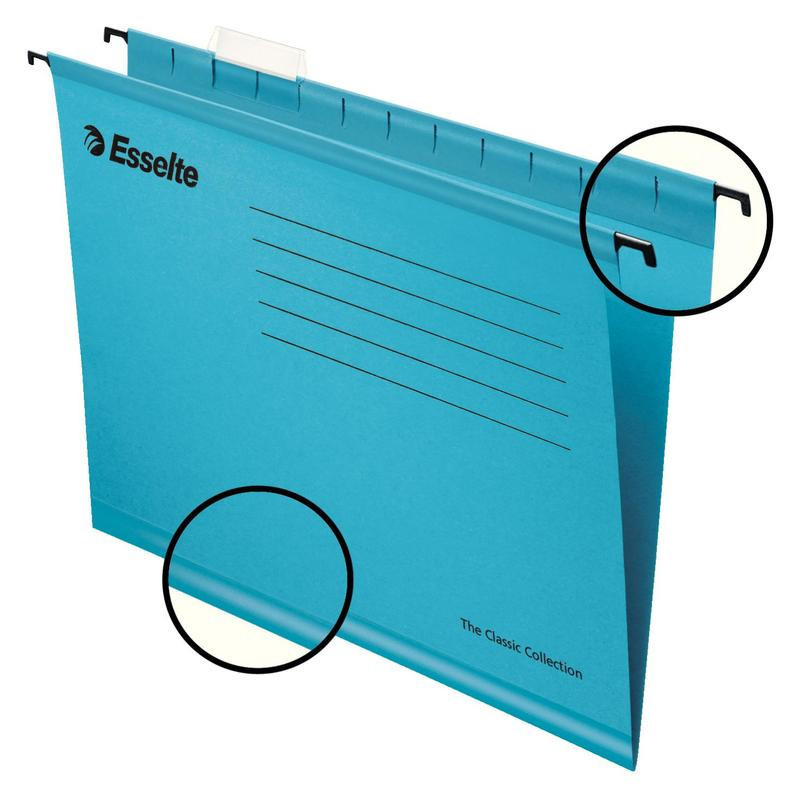 Папка подвесная Esselte Classic А4 до 300 листов синяя (25 штук в упаковке)