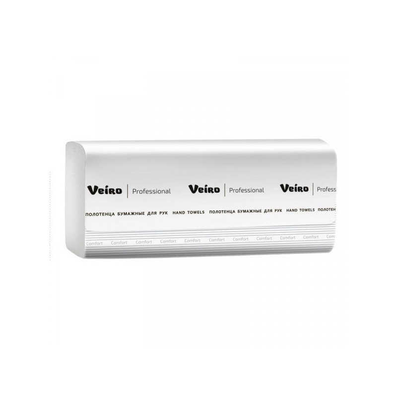 Полотенца бумажные 2-слойные листовые V-сложение Veiro Professional Comfort 20 пачек по 200 листов