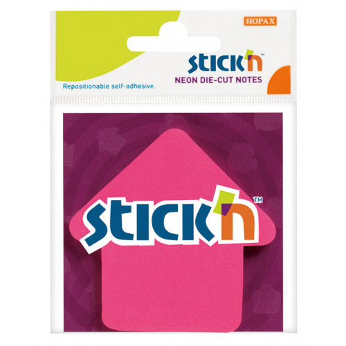 Самоклеящийся блок фигурный STICK`N, 70x70, неон малиновый, "Стрелка", 50 листов