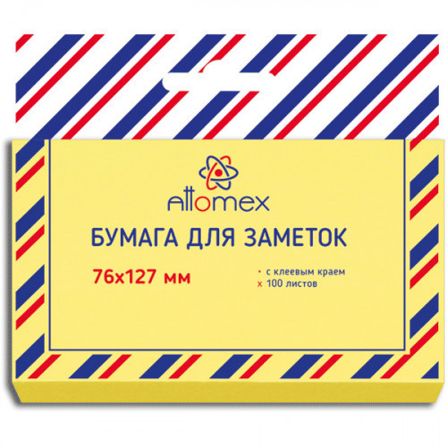 Самоклеящийся блок Attomex, 76х127, желтый, 100 листов