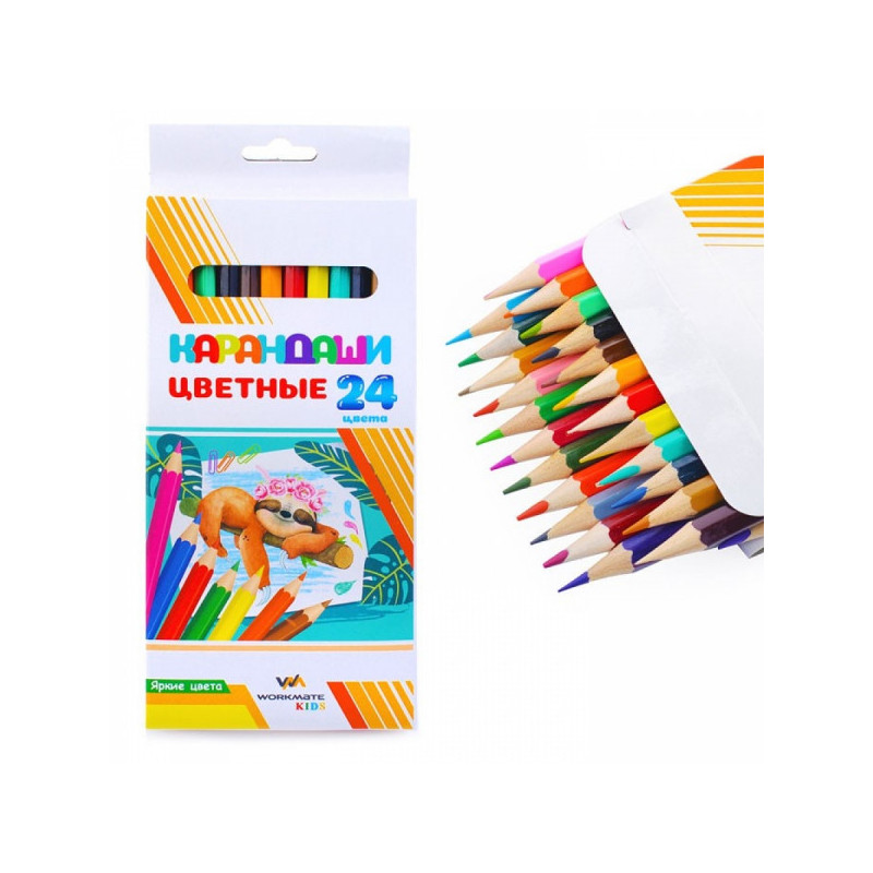 Карандаши цветные деревянные, 24 цветов, диаметр грифеля 2,65 мм, шестигранные, в картонной коробке