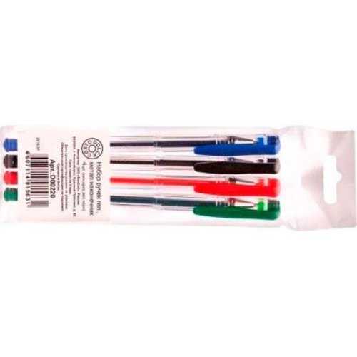 Набор гелевых ручек DOLCE COSTO прозр.корпус 4цв 0,5мм (красный, зеленый, синий, черный)