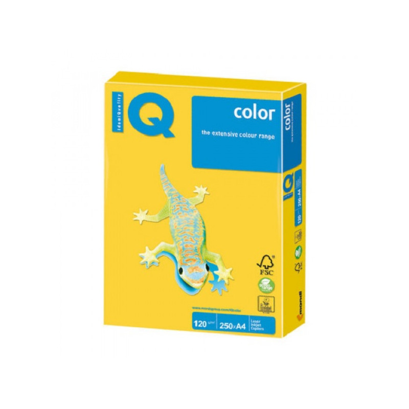 Бумага цветная IQ color, А4, 120 г/м2, 250 л., интенсив, ярко-желтая, IG50