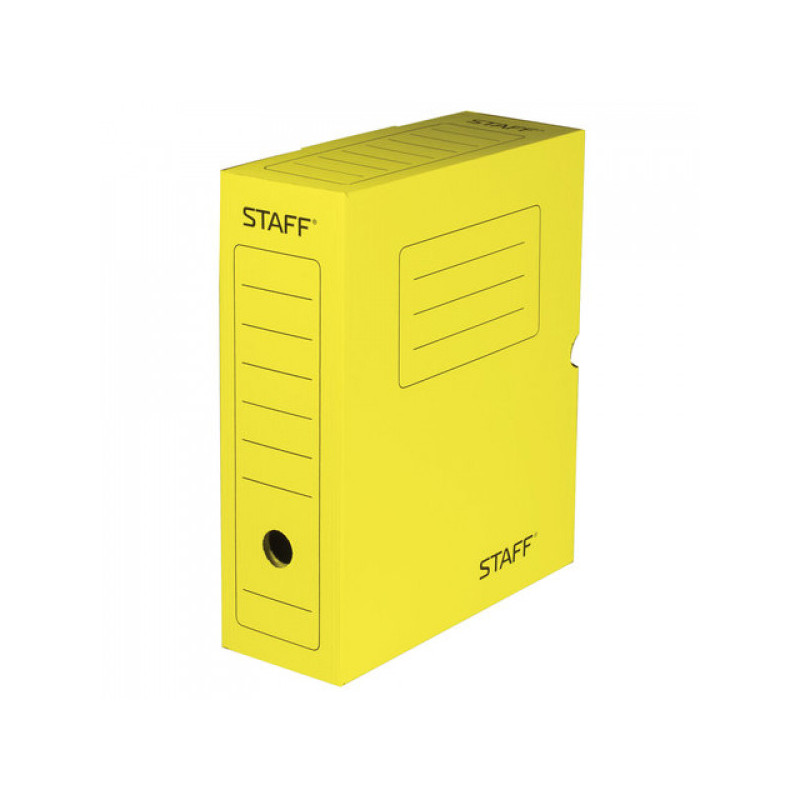 Короб архивный с клапаном, микрогофрокартон, 100 мм, до 900 листов, желтый, STAFF, 128865