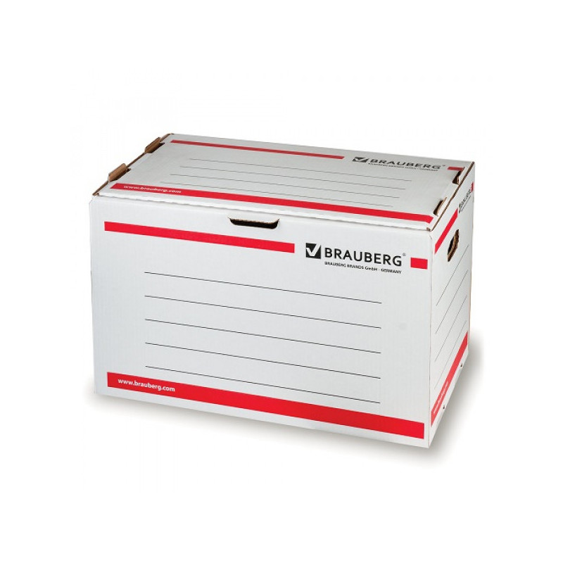 Короб архивный BRAUBERG, 33,8х52,5х30,6 см, для регистраторов/накопителей, фронтальная загрузка, белый