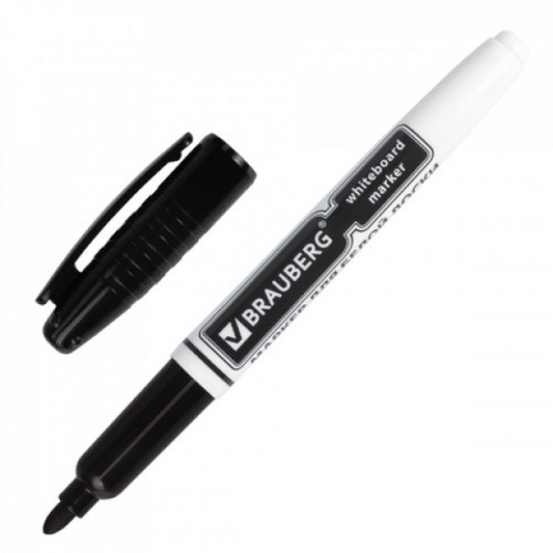 Маркер для досок BRAUBERG с клипом, эргономичный корпус, круглый наконечник 4 мм, черный, 150846