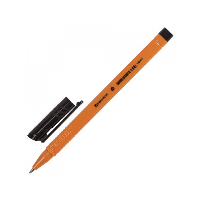 Ручка шариковая BRAUBERG "Solar", трехгранная, корпус оранжевый, узел 1 мм, линия 0,5 мм, черная, 142401