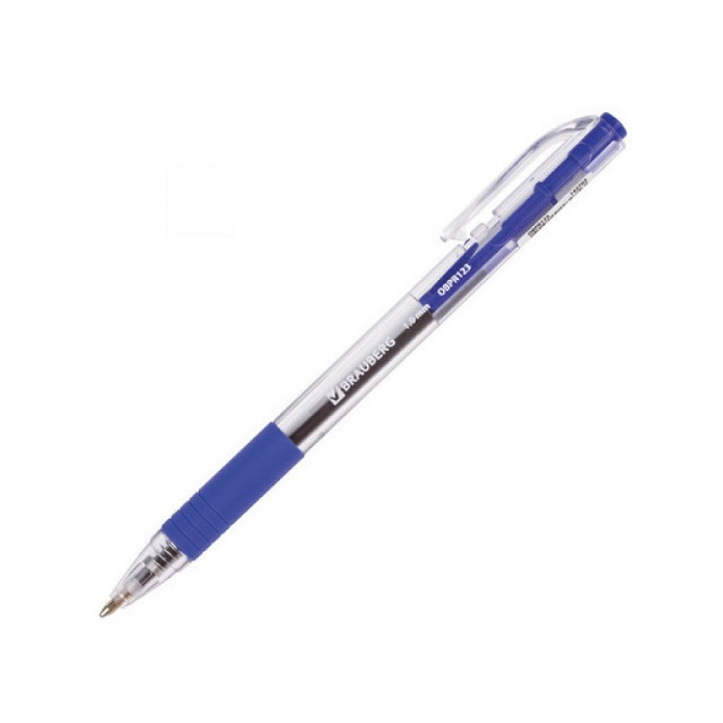 Ручка шариковая масляная автоматическая с грипом BRAUBERG Click, узел 1 мм, линия 0,5 мм, синяя, 142702