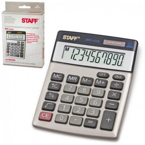 Калькулятор STAFF настольный металлический STF-1110, 10 разрядов, двойное питание, 140х105 мм, 250117