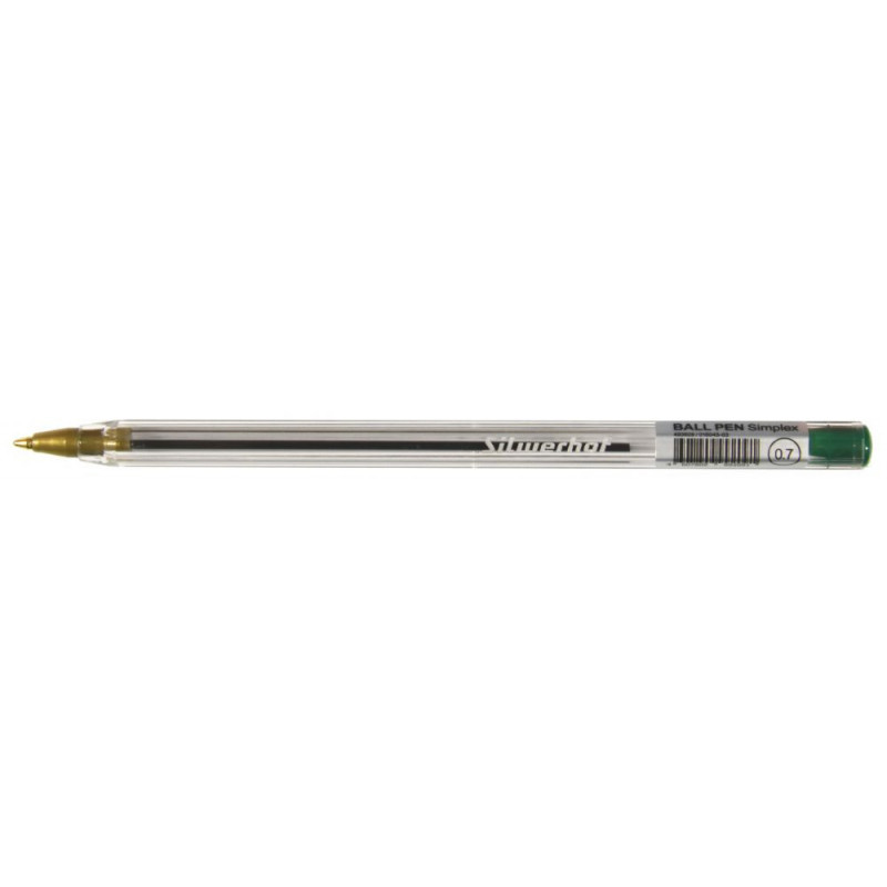Ручка шариковая одноразовая зеленая, 0,5 мм, 0,7 мм, корпус прозрачный, Silwerhof SIMPLEX (016045-03)