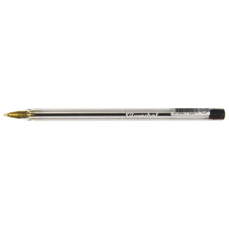 Ручка шариковая одноразовая черная, 0,5 мм, 0,7 мм, корпус прозрачный, Silwerhof SIMPLEX (016045-02)