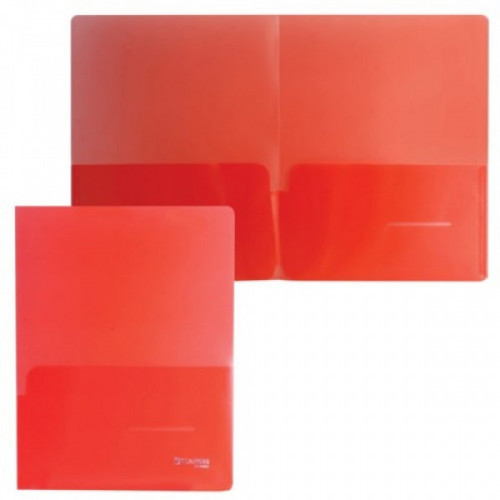 Папка-уголок с 2 карманами BRAUBERG, красная, 0,18 мм, 224882