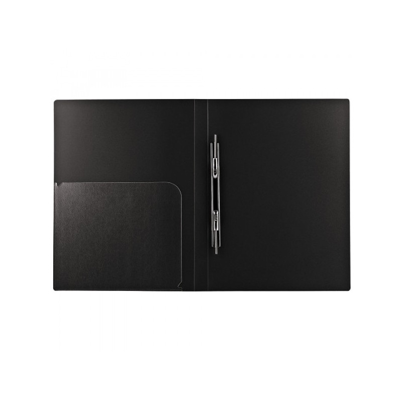 Папка с пружинным скоросшивателем и внутренним карманом BRAUBERG диагональ, черная, до 100 листов, 0,6 мм, 221351
