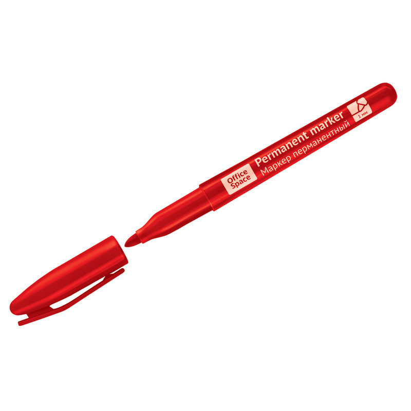 Маркер перманентный, толщина линии 1 мм, красный, наконечник пулевидный, OfficeSpace