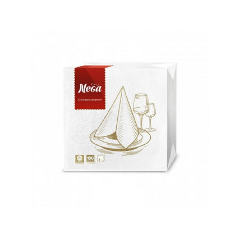 Салфетки 2-слойные Nega (24x24 см, белые, 100 штук в упаковке)