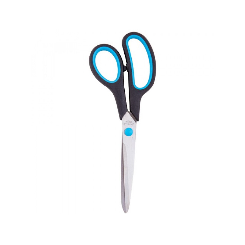 Ножницы OfficeSpace 21,5см, эргономичные ручки, черные с синими вставками, ПВХ чехол с европодвесом