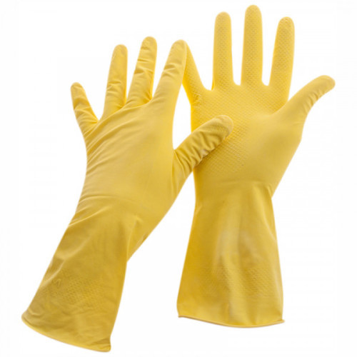 Перчатки резиновые хозяйственные OfficeClean Стандарт+,супер прочные,р.M,желтые,пакет с европодвесом