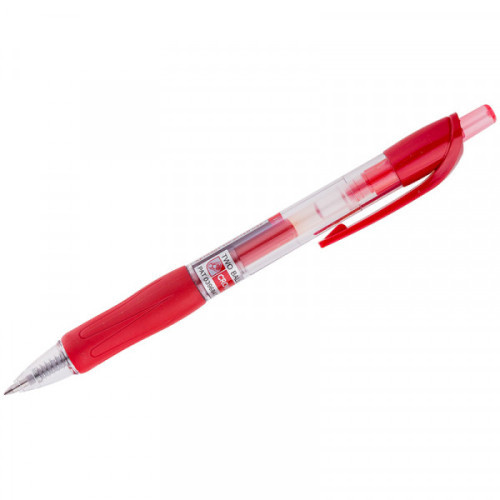 Ручка гелевая красная, автоматическая, манжетка, 0,5 мм, 0,7 мм, прозрачный, Crown CEO Jell