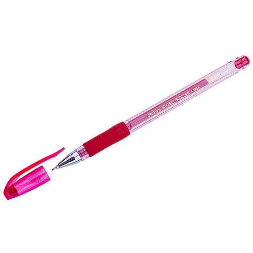 Ручка гелевая Crown "Hi-Jell Needle Grip" красная, 0,7мм, грип, игольчатый стержень, штрих-код