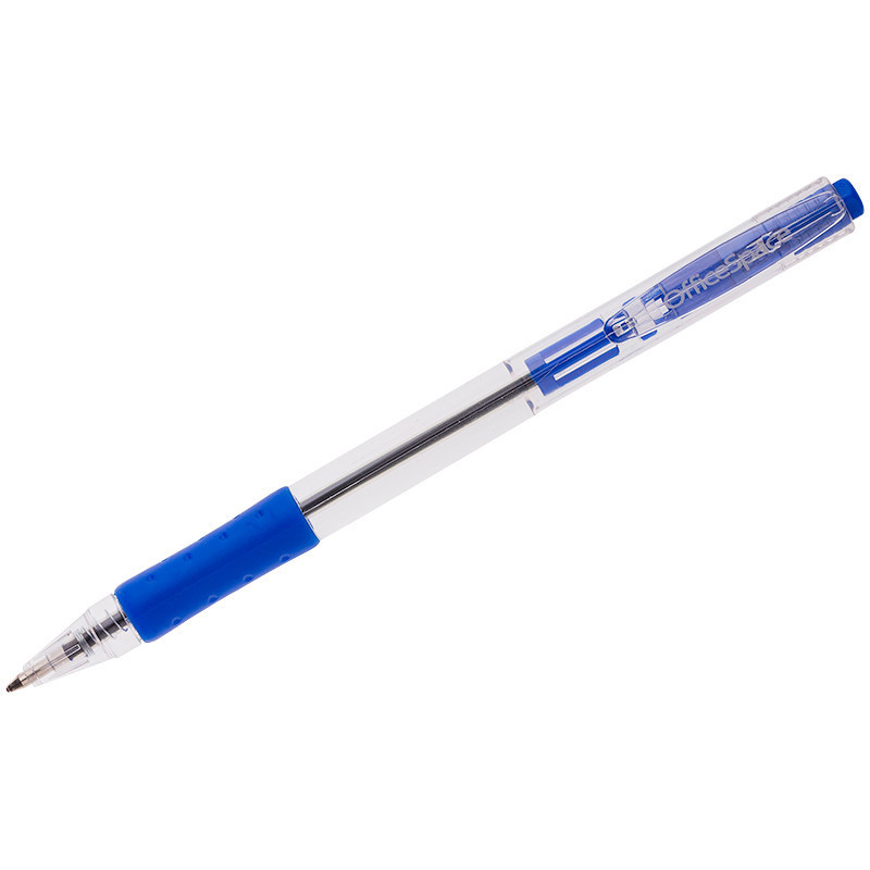 Ручка шариковая автоматическая OfficeSpace синяя, 1,0мм, грип, прозрачный корпус