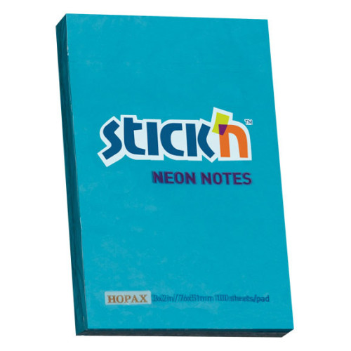 Cамоклеящийся блок STICK'N, 51x76, неон голубой, 100 листов