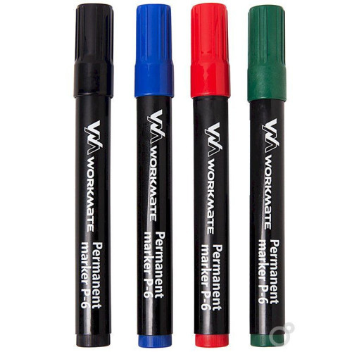 Набор маркеров перманентных, толщина линии 1-3 мм, наконечник пулевидный/круглый, 4 шт/упак, 4 цвета, в ПВХ пенале P-6
