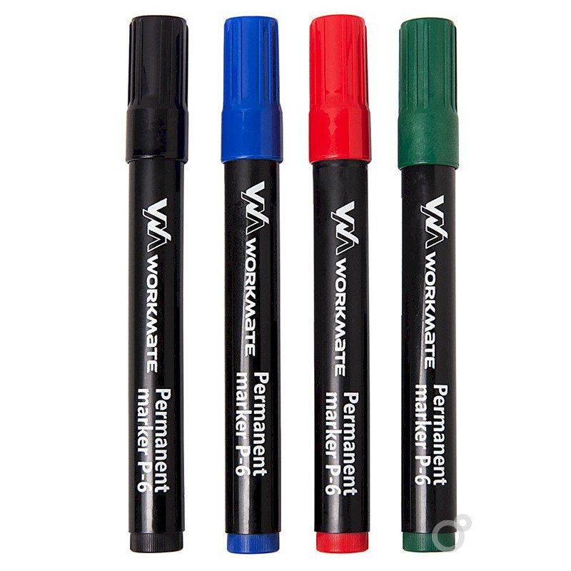 Набор маркеров перманентных, толщина линии 1-3 мм, наконечник пулевидный/круглый, 4 шт/упак, 4 цвета, в ПВХ пенале P-6