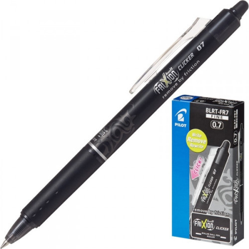 Ручка стирающаяся гелевая автоматическая Pilot Frixion Clicker черная с резиновой манжеткой 0,4 мм