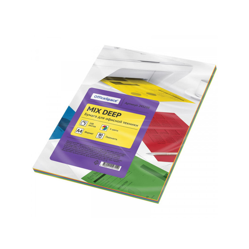 Бумага цветная OfficeSpace deep mix А4, 80г/м2, 100 листов (4 цвета)
