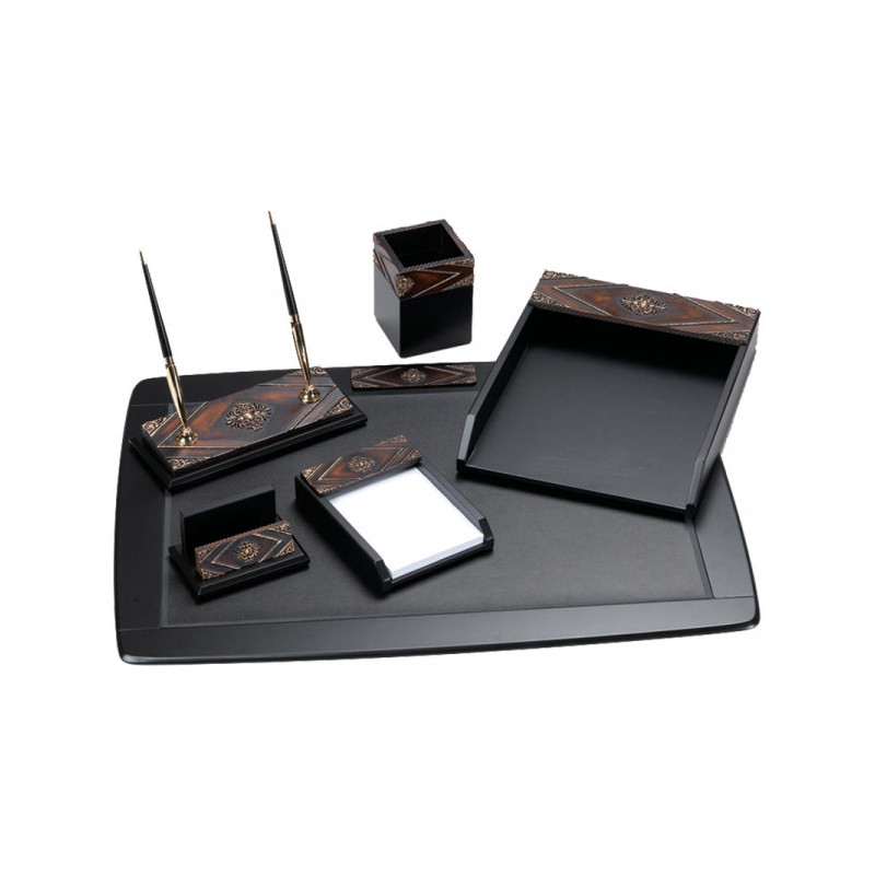 Набор настольный Delucci 6 предметов черный темно-коричневый орех/декоративный камень
