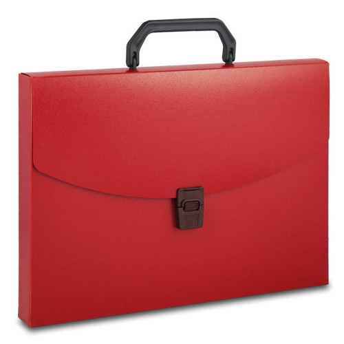 Папка-портфель 1 отделение, A4, пластик, 700мкм, красный, складная ручка, Бюрократ