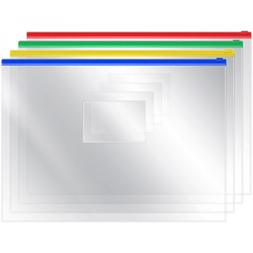 Папка-конверт на молнии OfficeSpace, А4, 120мкм, прозрачная