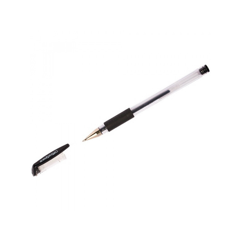 Ручка гелевая OfficeSpace черная (толщина линии 0,5мм)  с резиновой манжеткой