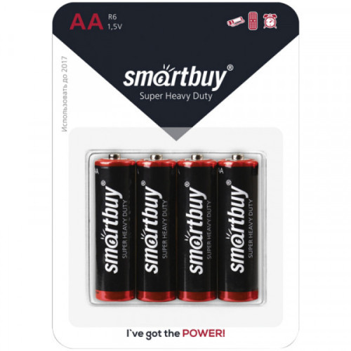 Батарейка SmartBuy AA (R06) солевая, BС4 4 шт/уп