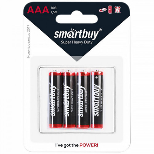 Батарейка SmartBuy AAA (R03) солевая, BC4 4 шт/уп