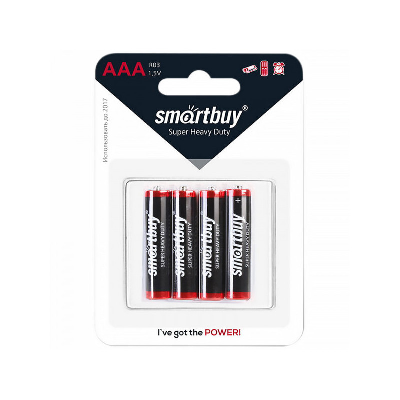 Батарейка SmartBuy AAA (R03) солевая, BC4 4 шт/уп