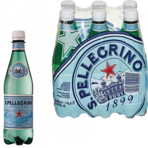 Вода минеральная San Pellegrino газированная 0.5 литра 6 штук в упаковке