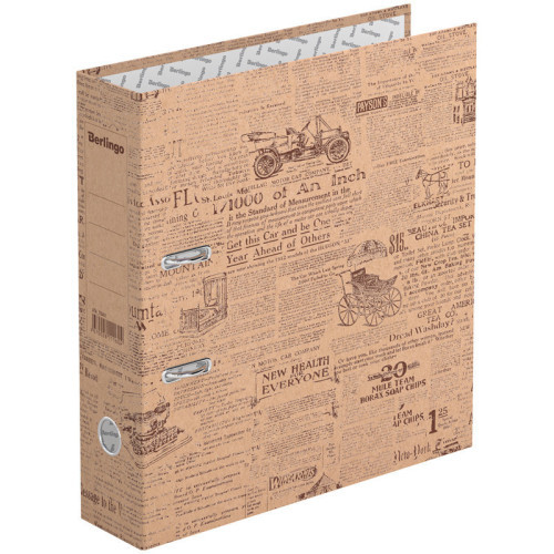 Папка с арочным механизмом 70мм, крафт-бумага/бумага, рисунок, Berlingo Newspaper