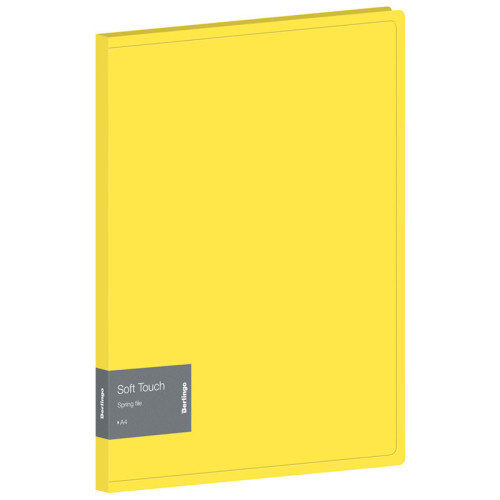 Папка с пружинным скоросшивателем Berlingo "Soft Touch", 17мм, 700мкм, желтая, с внутр. карманом