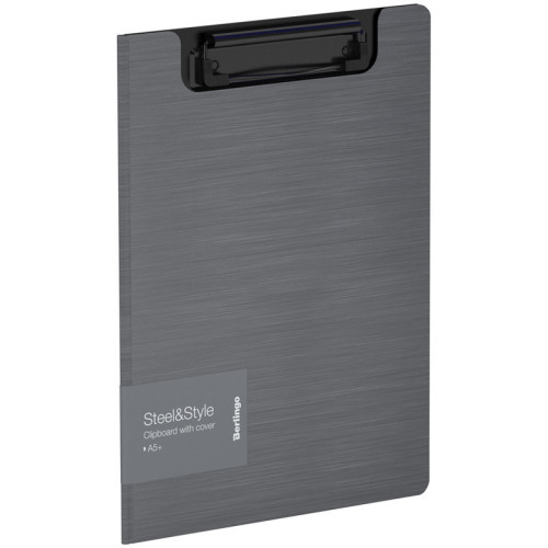 Папка-планшет с зажимом Berlingo "Steel&Style" A5+, 1800мкм, пластик (полифом), серебристый металлик