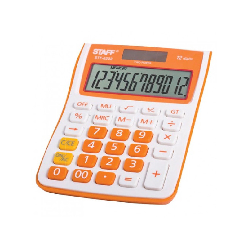 Калькулятор STAFF настольный STF-6222, ОРАНЖЕВЫЙ, 12 разрядов, двойное питание, 148х105 мм, блистер, 250292